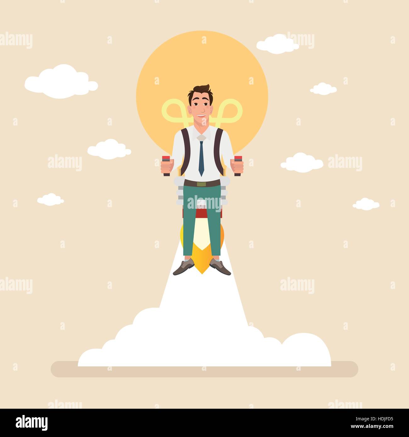 Businessman on a moving lightbulb idea rocket Stock Vector Image & Art ...