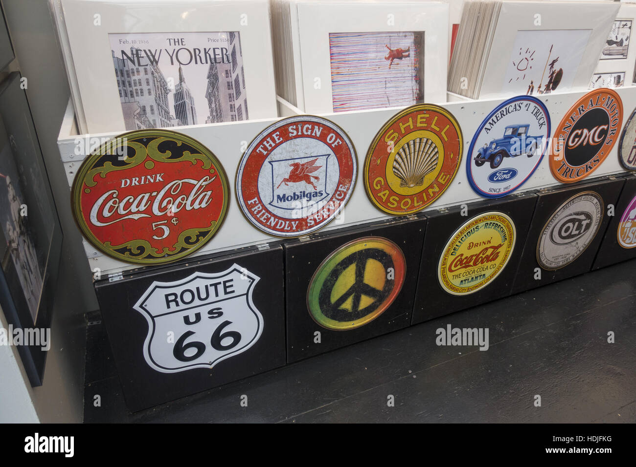 Replicas of old signs & corporate logos for sale as presents in NY City. Stock Photo