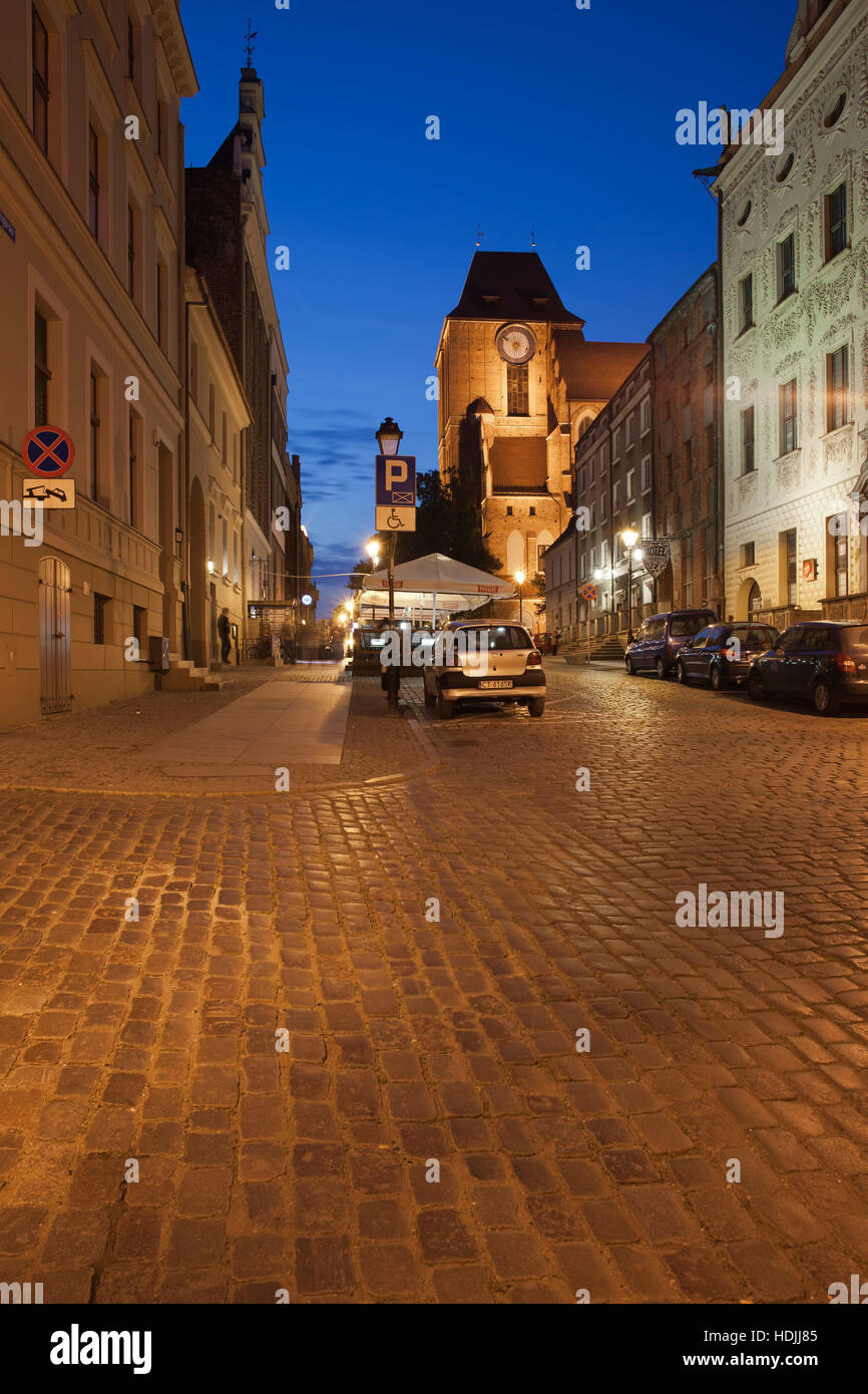 Sailors Street (Zeglarska) at night in Old City of Torun in Poland Stock Photo