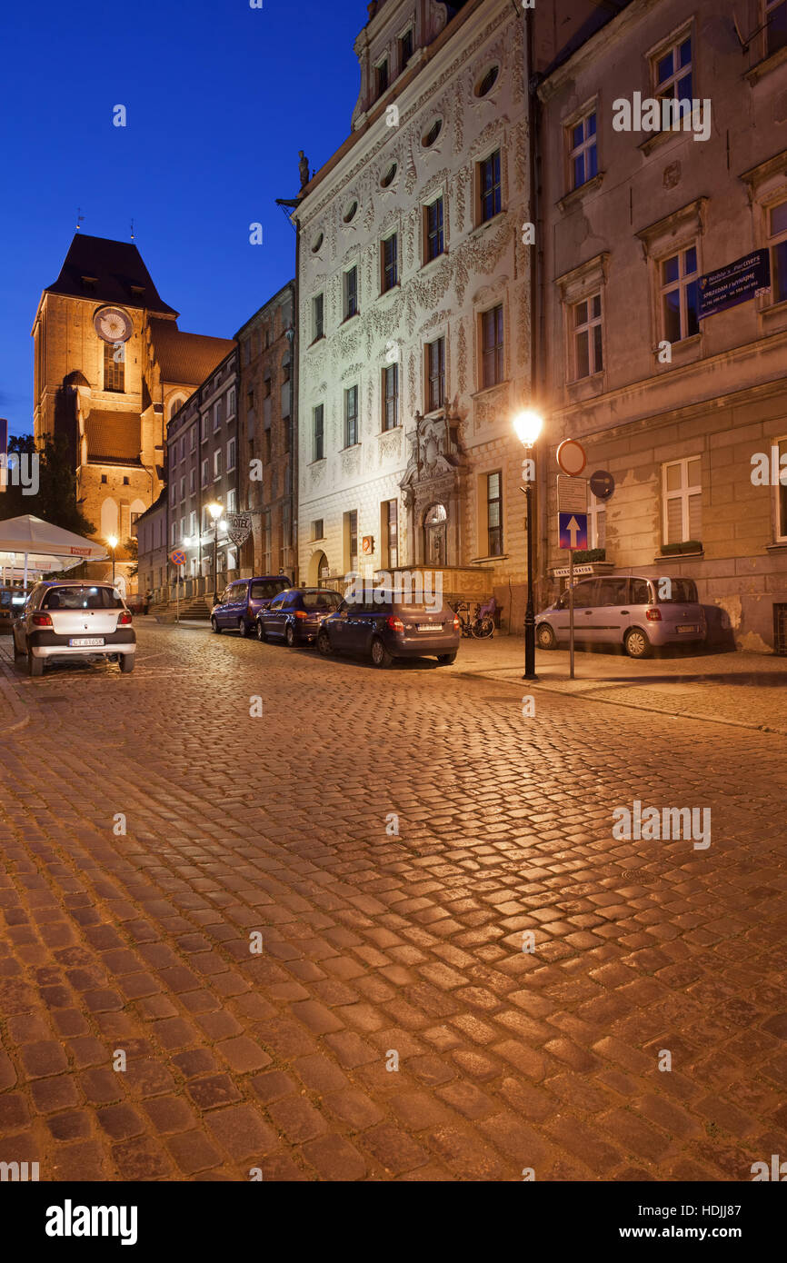 Sailors Street (Zeglarska) at night in Old City of Torun in Poland Stock Photo