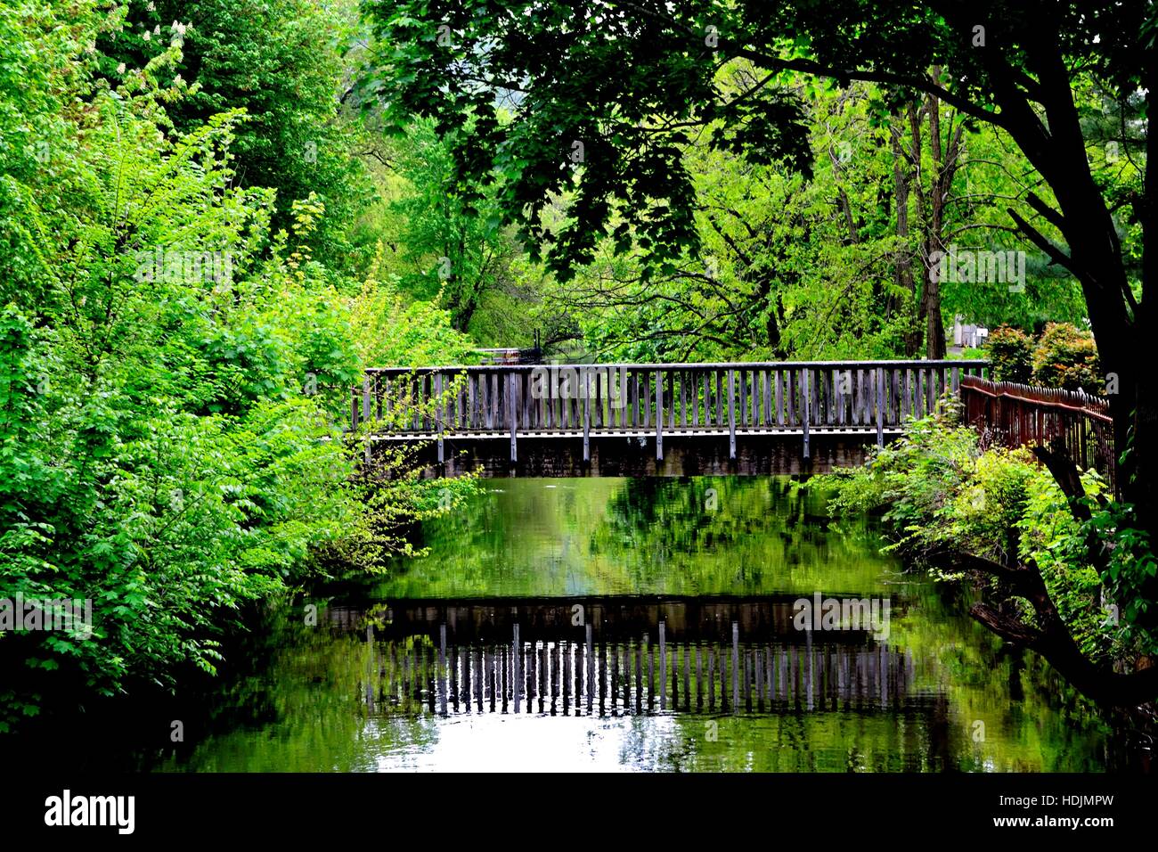 landscape, footbridge Delaware and Raritan Canal, Lambertville, New