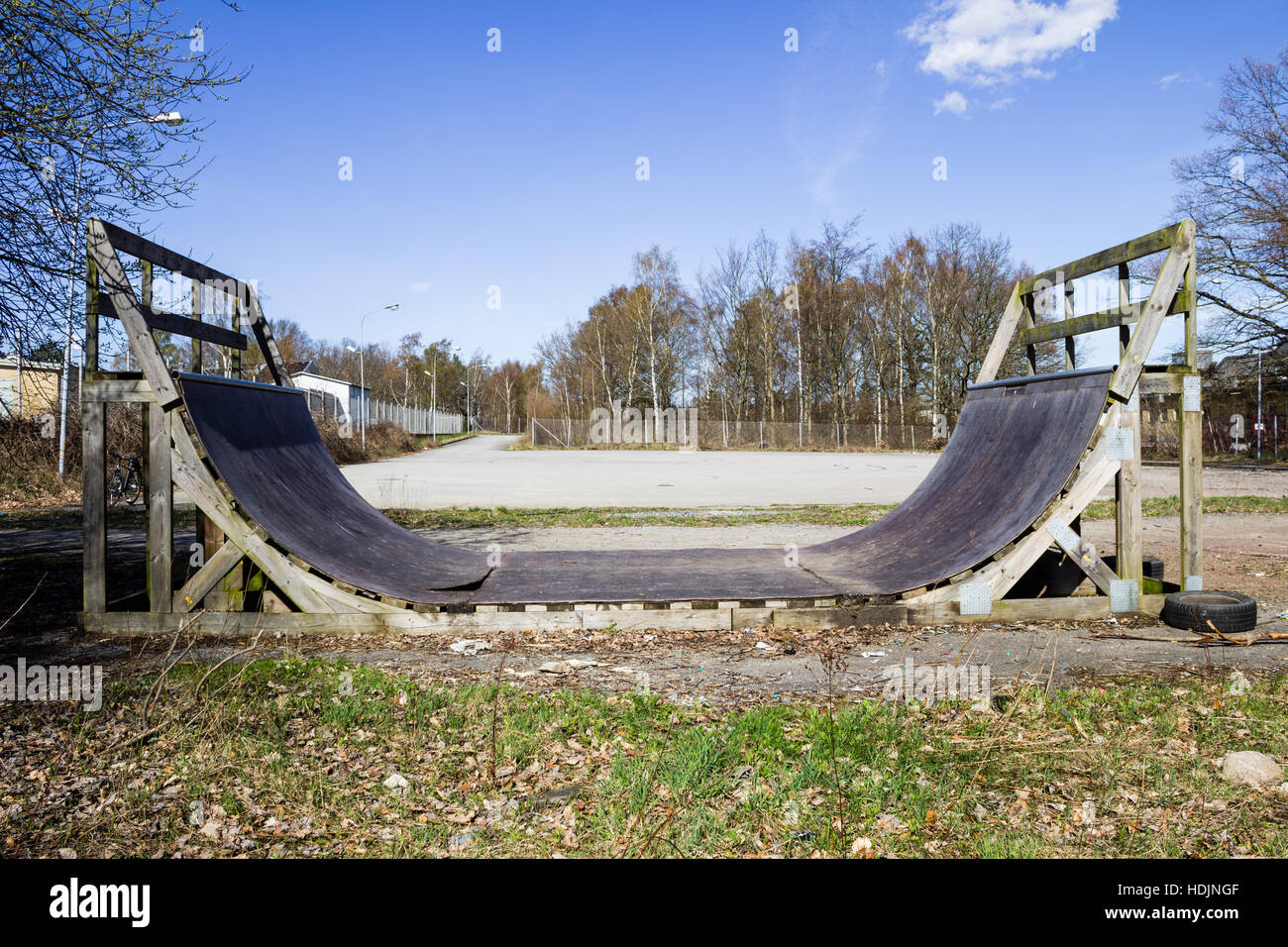 A skateboard ramp that might be beyond repair Stock Photo