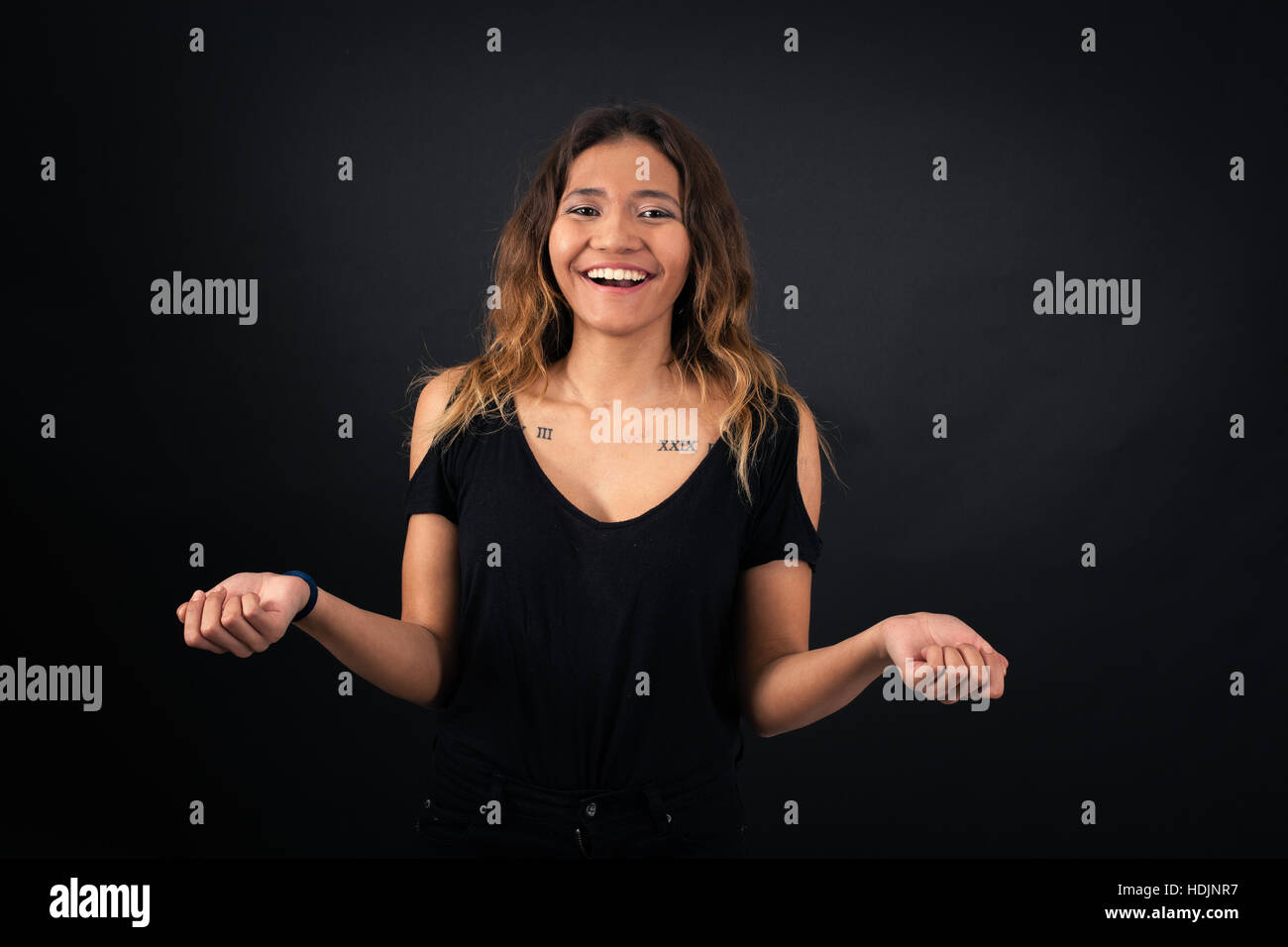 Beautiful woman doing different expressions in different sets of ...