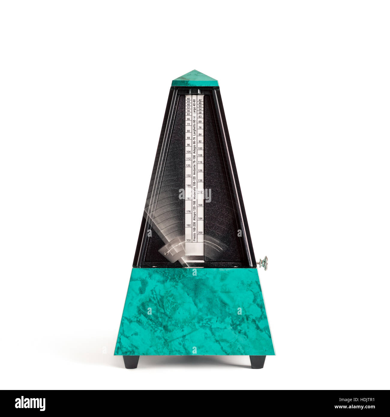Moving pyramid shaped metronome in plastic housing in sapphire green  color with marble effect Stock Photo