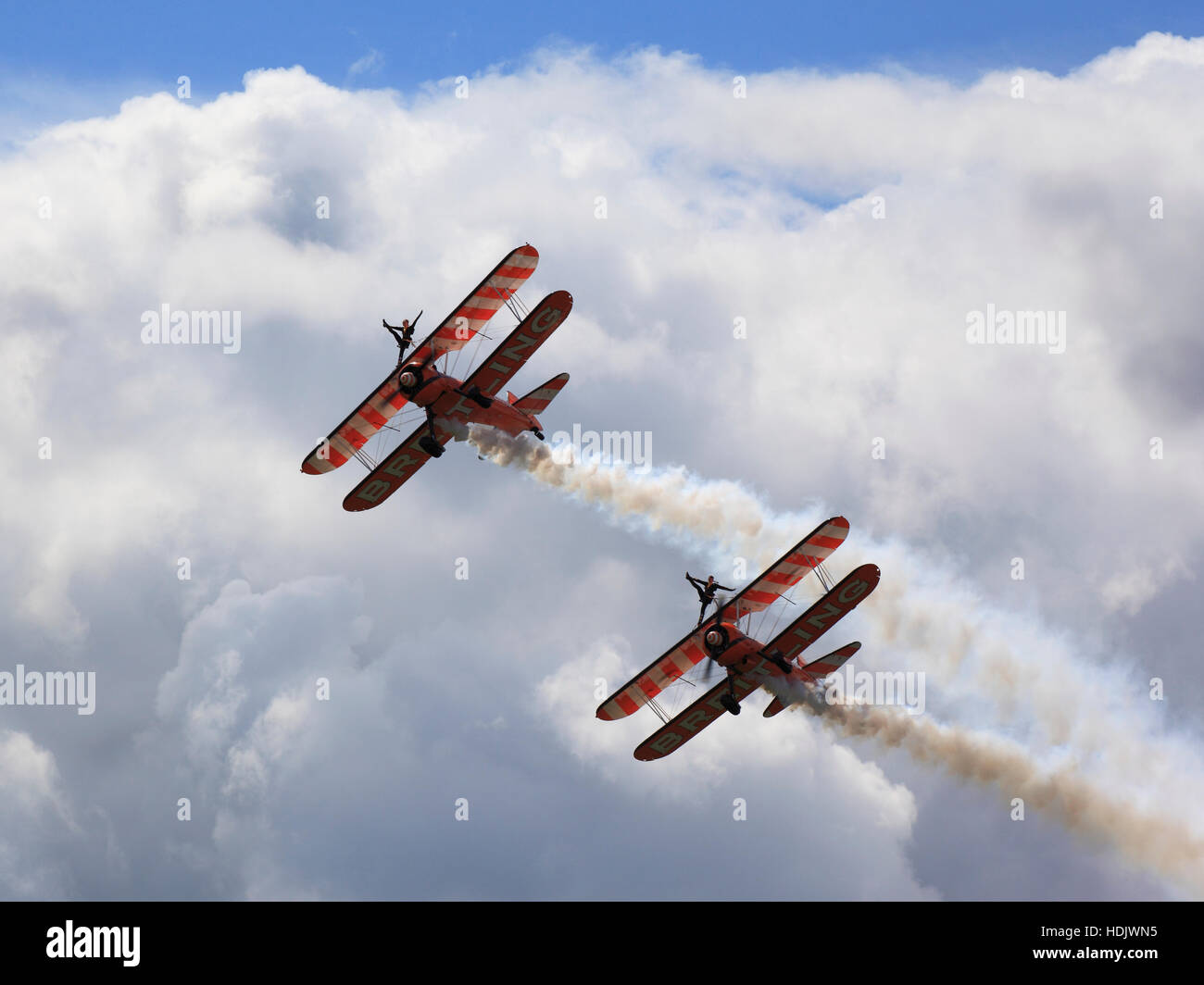 The Breitling Wingwalkers displaying at the Cosford Airshow 2014, Cosford, Shropshire, England, Europe Stock Photo