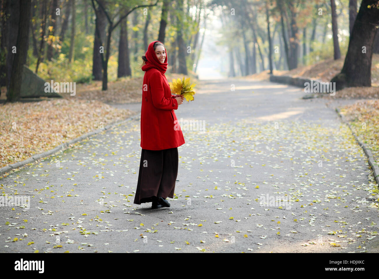Beautiful young girl walking in autumn park Stock Photo - Alamy