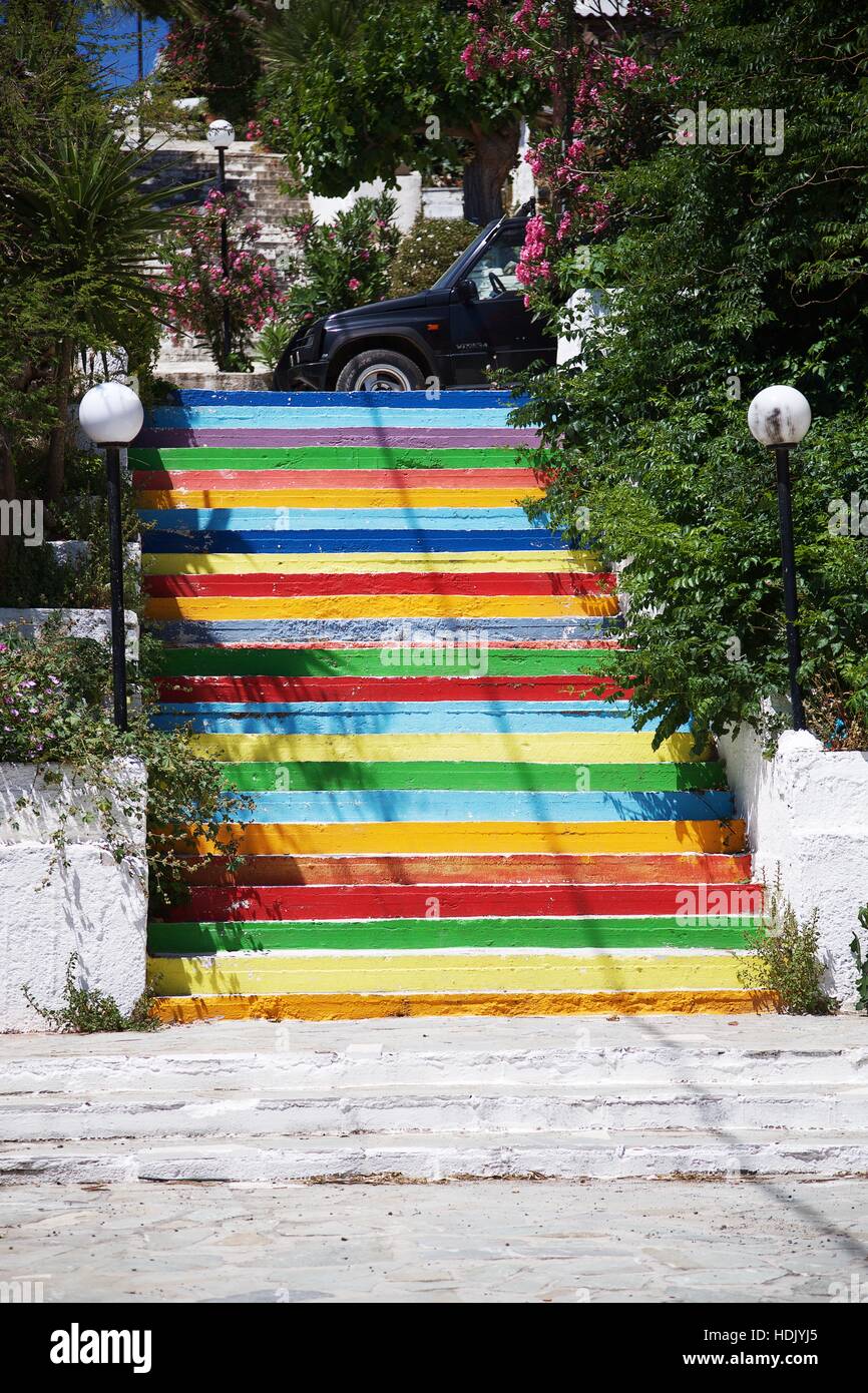 Colourfull steps in Marmari Evia Greece Stock Photo