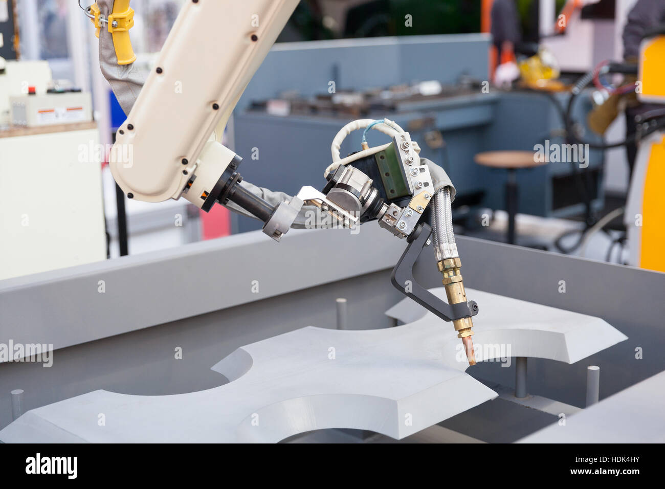 Industrial welding robot arm Stock Photo