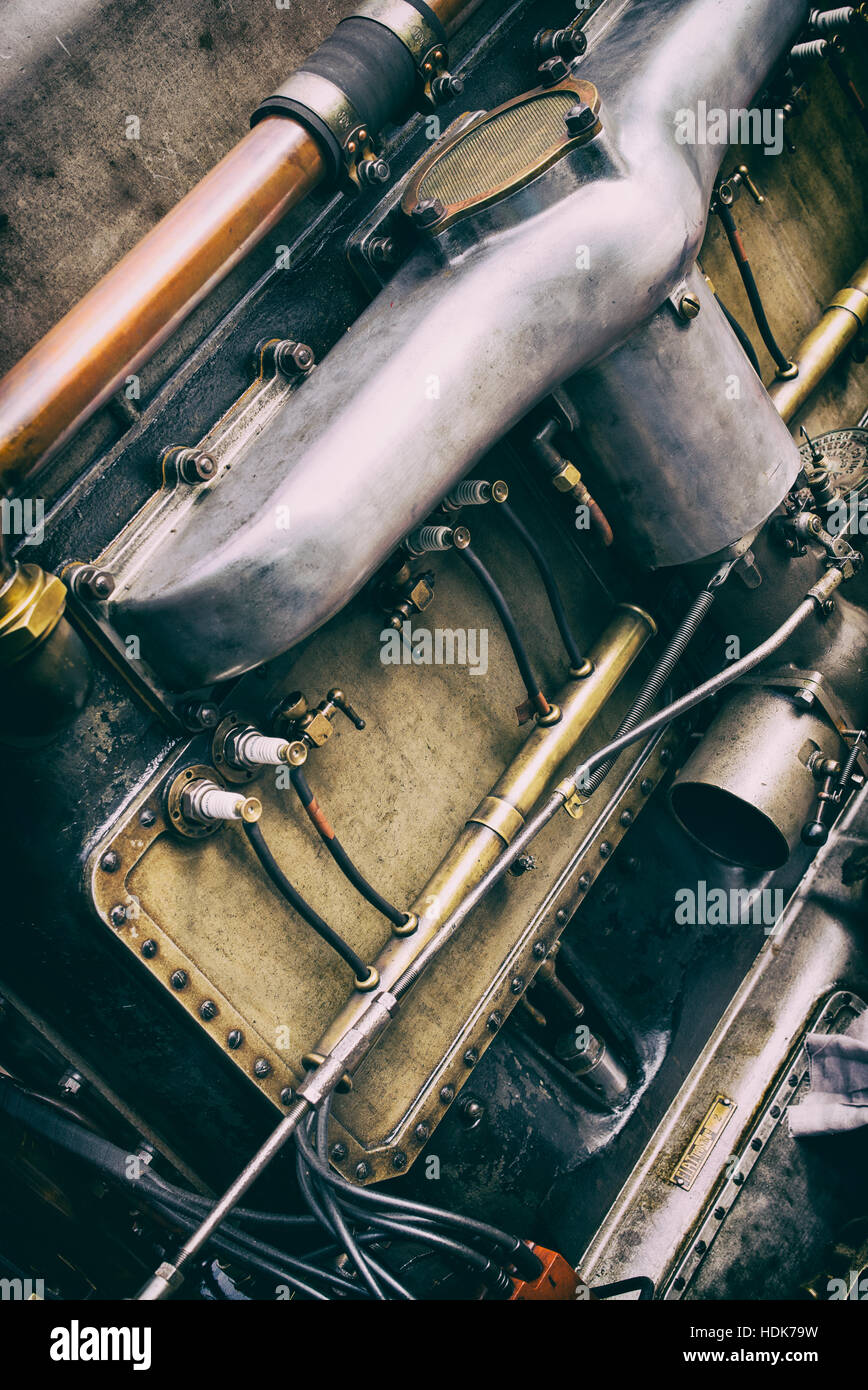 Fiat S76 / Fiat 300 HP Record / Beast of Turin land speed record racing car engine detail. Vintage filter applied Stock Photo