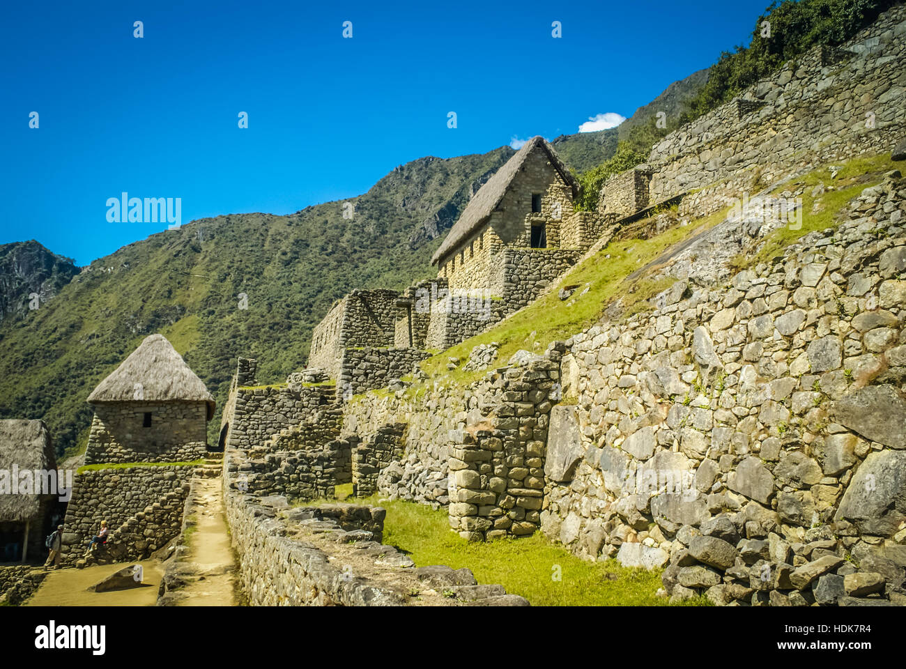 Old stone settlement with old houses in mountains near Cuzco valley in