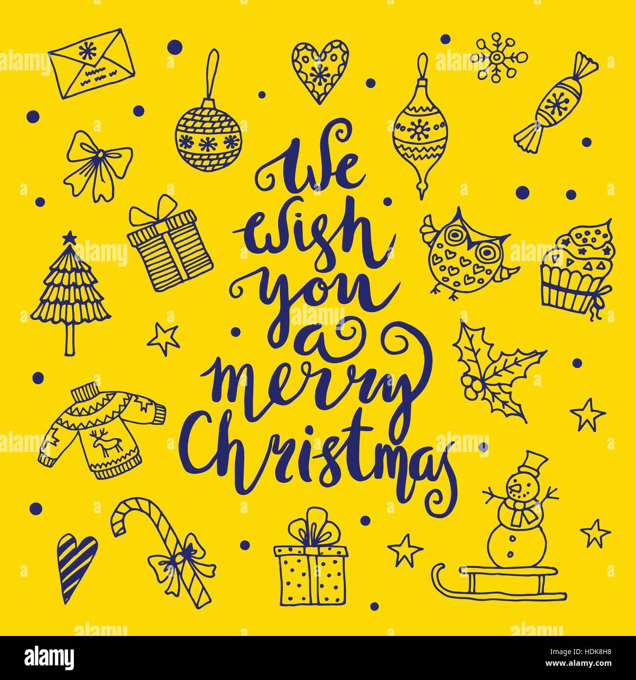 We wish you a merry Christmas quote on patterned background Stock