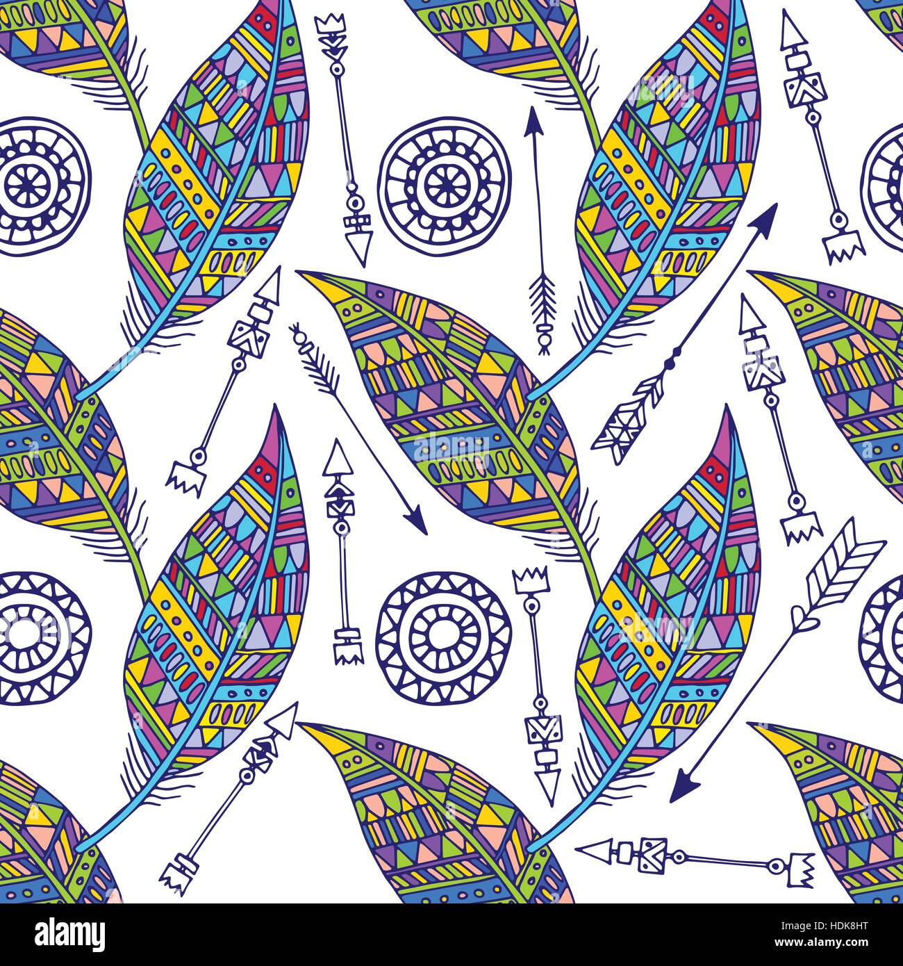 Seamless pattern with feather and arrows in vector Stock Vector Image ...