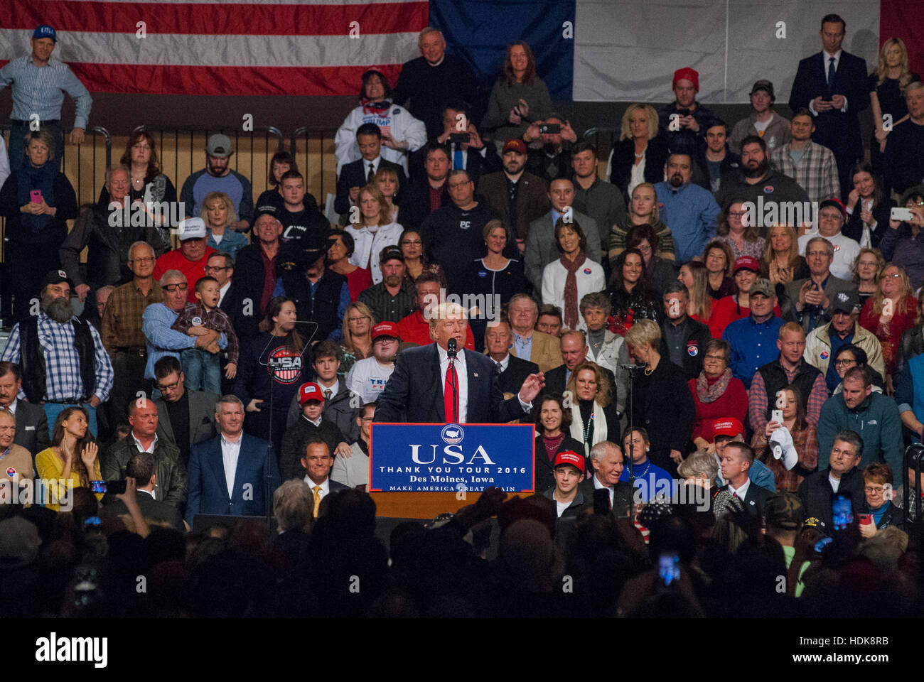 Des Moines, Iowa, USA, 8th December, 2016 President-Elect Donald Trump at Thank You Rally In Des Moines  Credit: Mark Reinstein Stock Photo