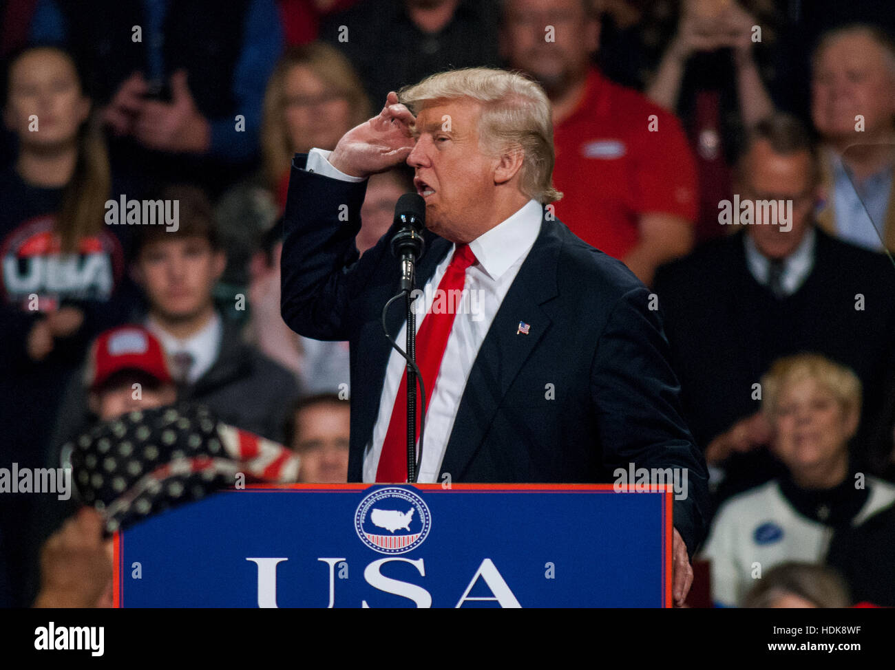Des Moines, Iowa, USA, 8th December, 2016 President-Elect Donald Trump at Thank You Rally In Des Moines  Credit: Mark Reinstein Stock Photo