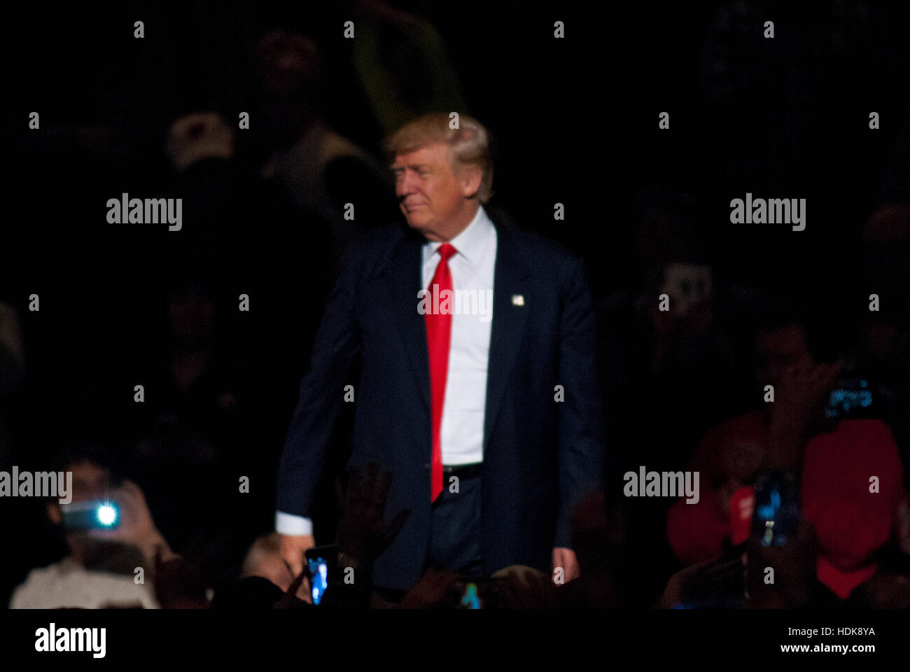 Des Moines, Iowa, USA, 8th, December, 2016 President Elect Donald Trump at the Thank You VIctory rally Credit: Mark Reinsteiin Stock Photo