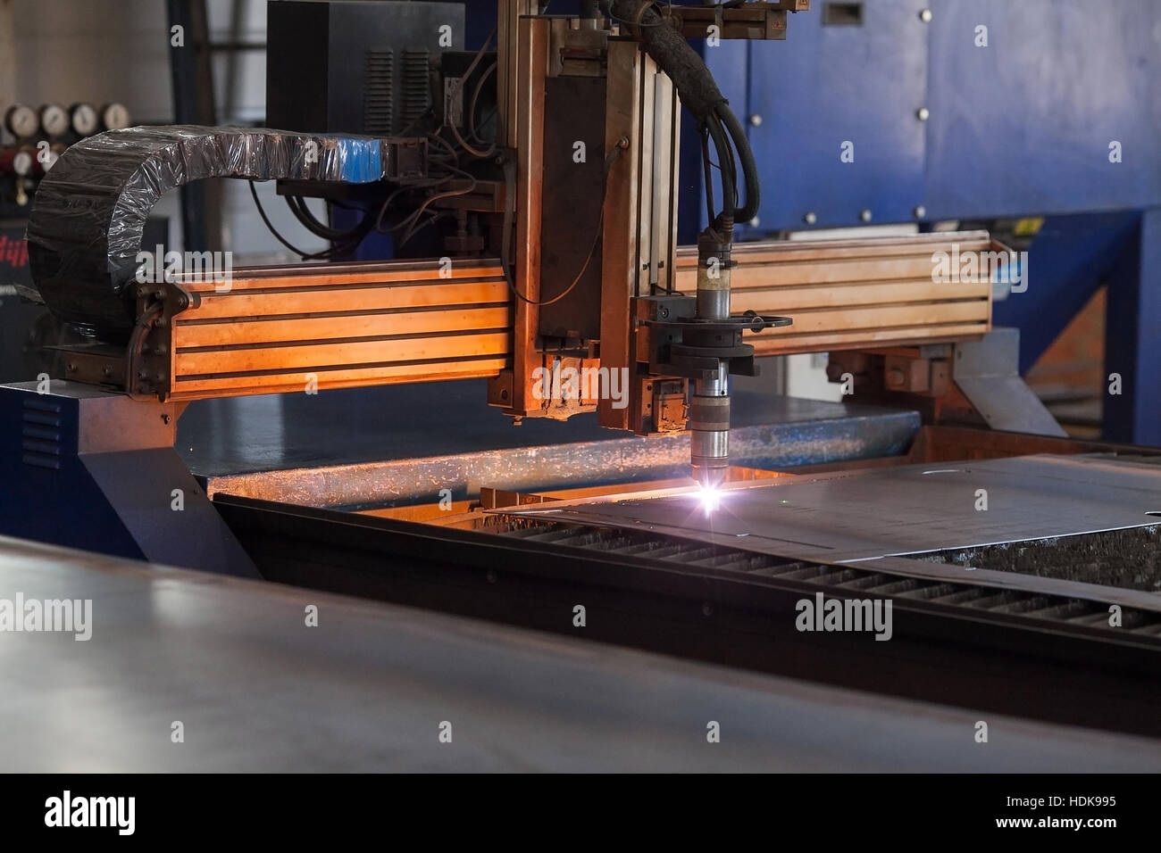 closeup of the automatic plasma robot in the course metal cutting
