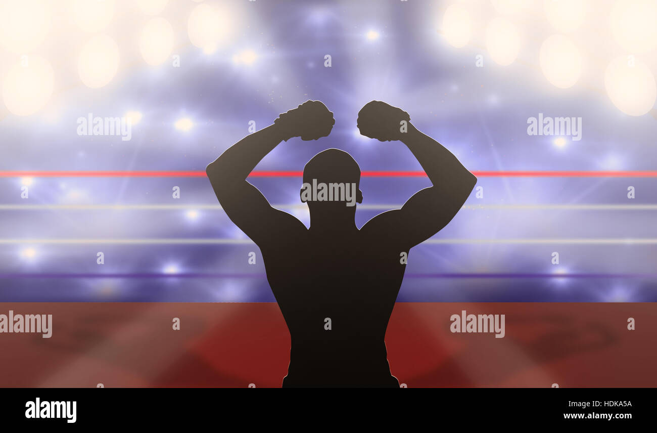 Boxer with arms raised on the ring Stock Photo Alamy