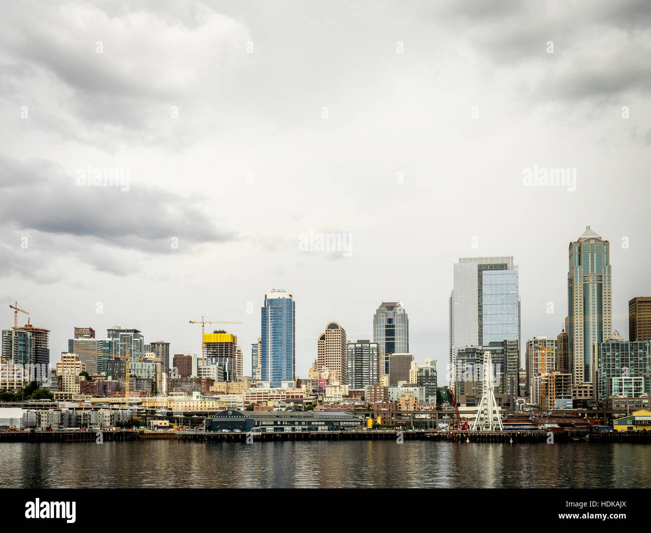 Seattle skyline from the water with dramatic sky Stock Photo