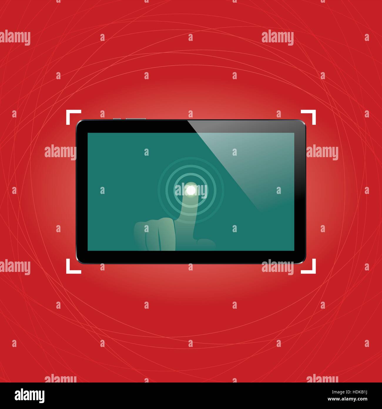 Digital tablet with shiny sensor screen with touch hand on elegant ...