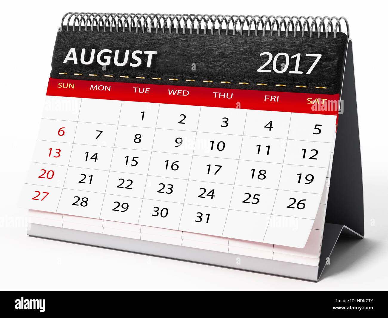 August 2017 desktop calendar isolated on white background. 3D ...