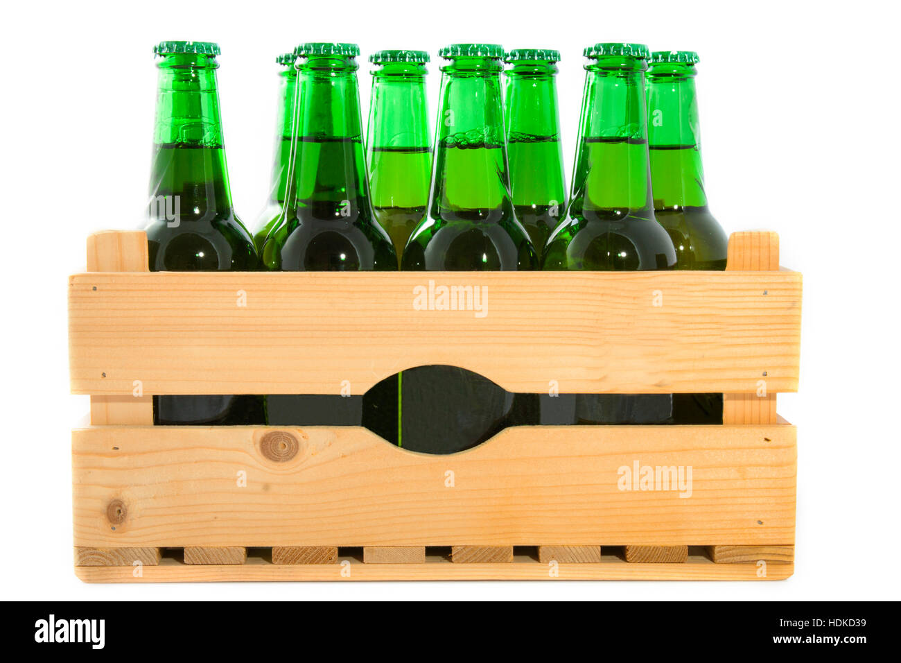 Wooden crate with beer bottles isolated over white Stock Photo Alamy