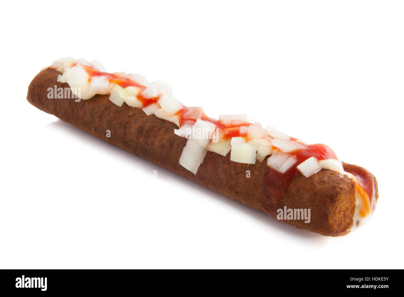 Dutch frikandel speciaal isolated on a white background Stock Photo
