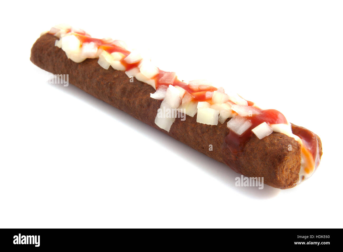 Dutch frikandel speciaal isolated on a white background Stock Photo