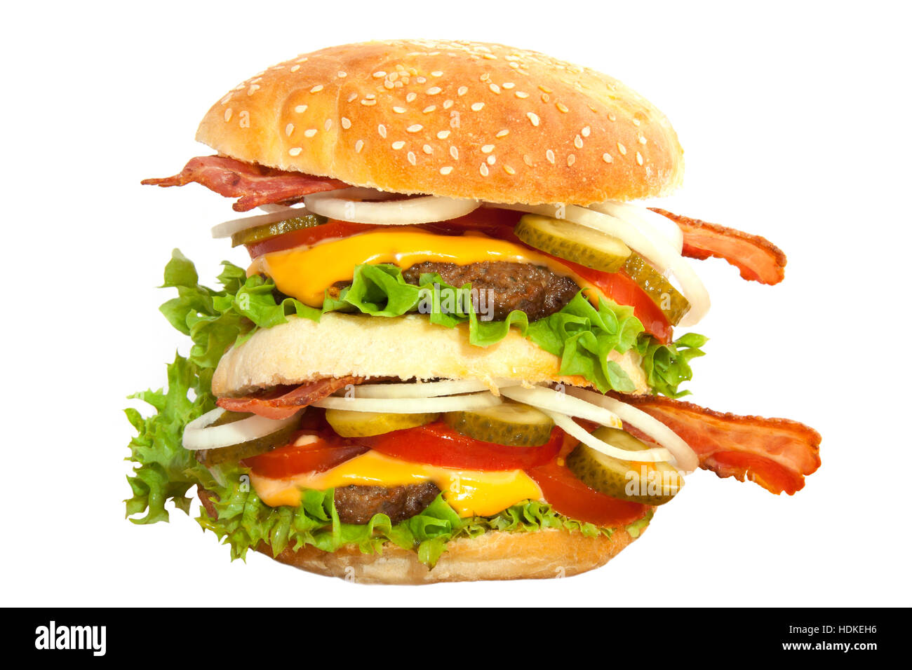 Tasty double homemade hamburger isolated over white Stock Photo - Alamy