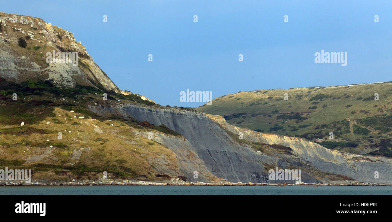 Massive cliff structure of Houns Tout from the sea bounding Chapman's Pool Dorset UK Stock Photo