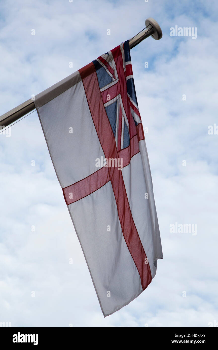 The White Ensign flag of the Royal Navy. The flag was formerly known as