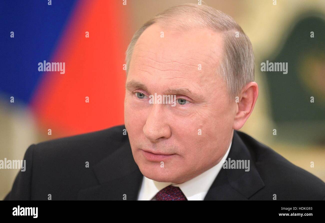 Russian President Vladimir Putin during an interview with Nippon Television and the Yomiuri Shimbun at the Kremlin December 7, 2016 in Moscow, Russia. Stock Photo