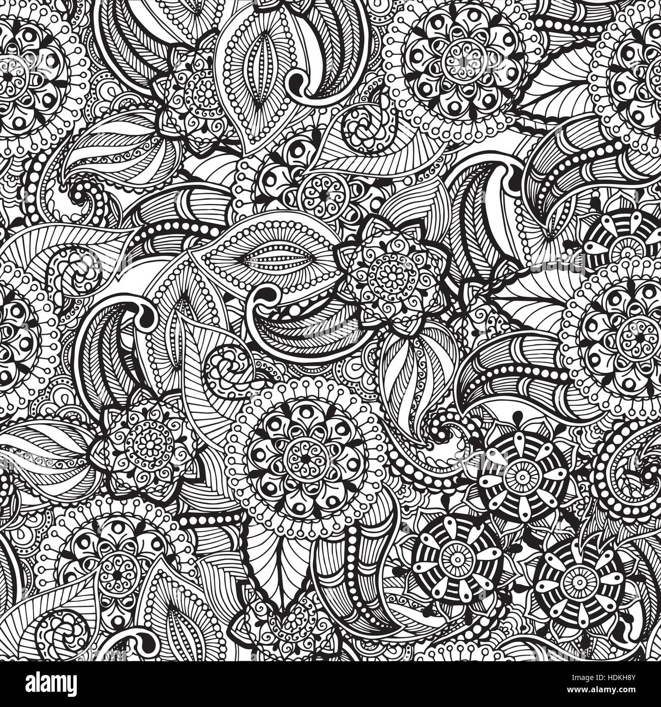 Seamless vintage freehand drawing pattern. Handwritten black ornament