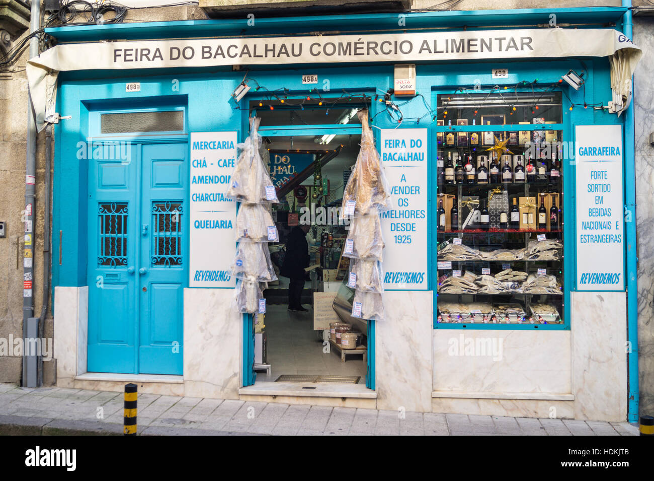 'Feira do Bacalhau', salt cod shop, Porto (Oporto), Portugal Stock Photo