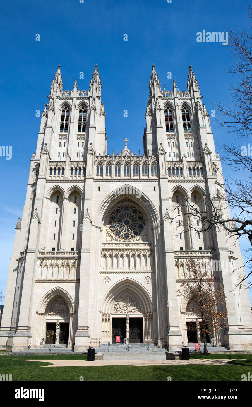 Washington National Cathedral is located in Washington, D.C., USA, and is on the National Register of Historic Places. Stock Photo