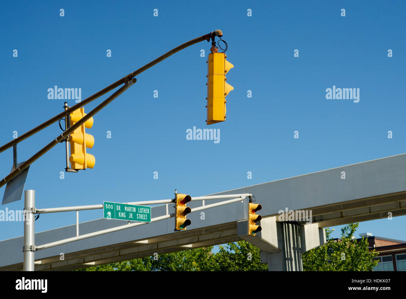 Traffic signals at 500 Dr Martin Luther King Jr Street, Indianapolis, Indiana, USA. Stock Photo