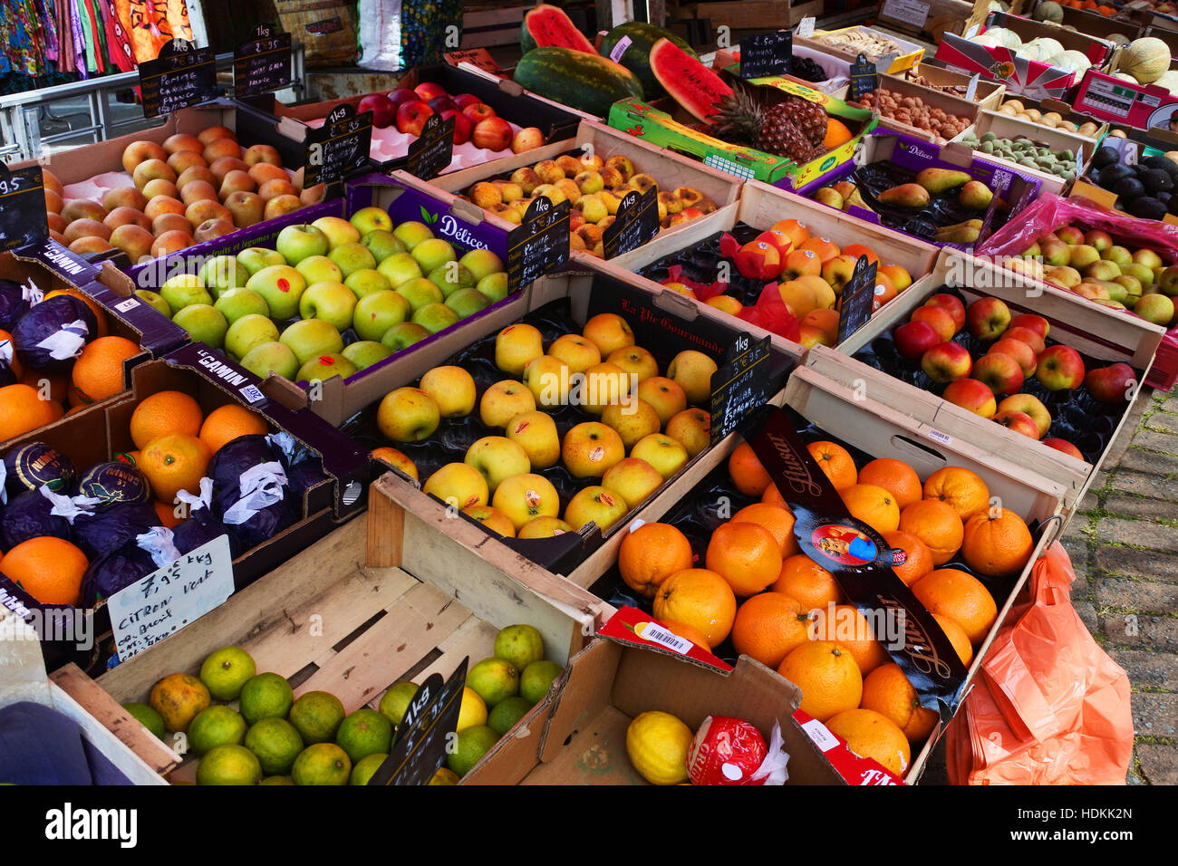 Fruit and vegetable stall - John Gollop Stock Photo