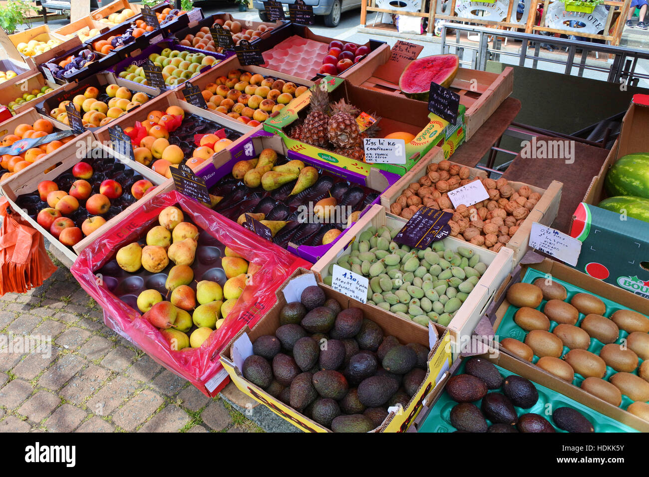 Fruit and vegetable stall - John Gollop Stock Photo