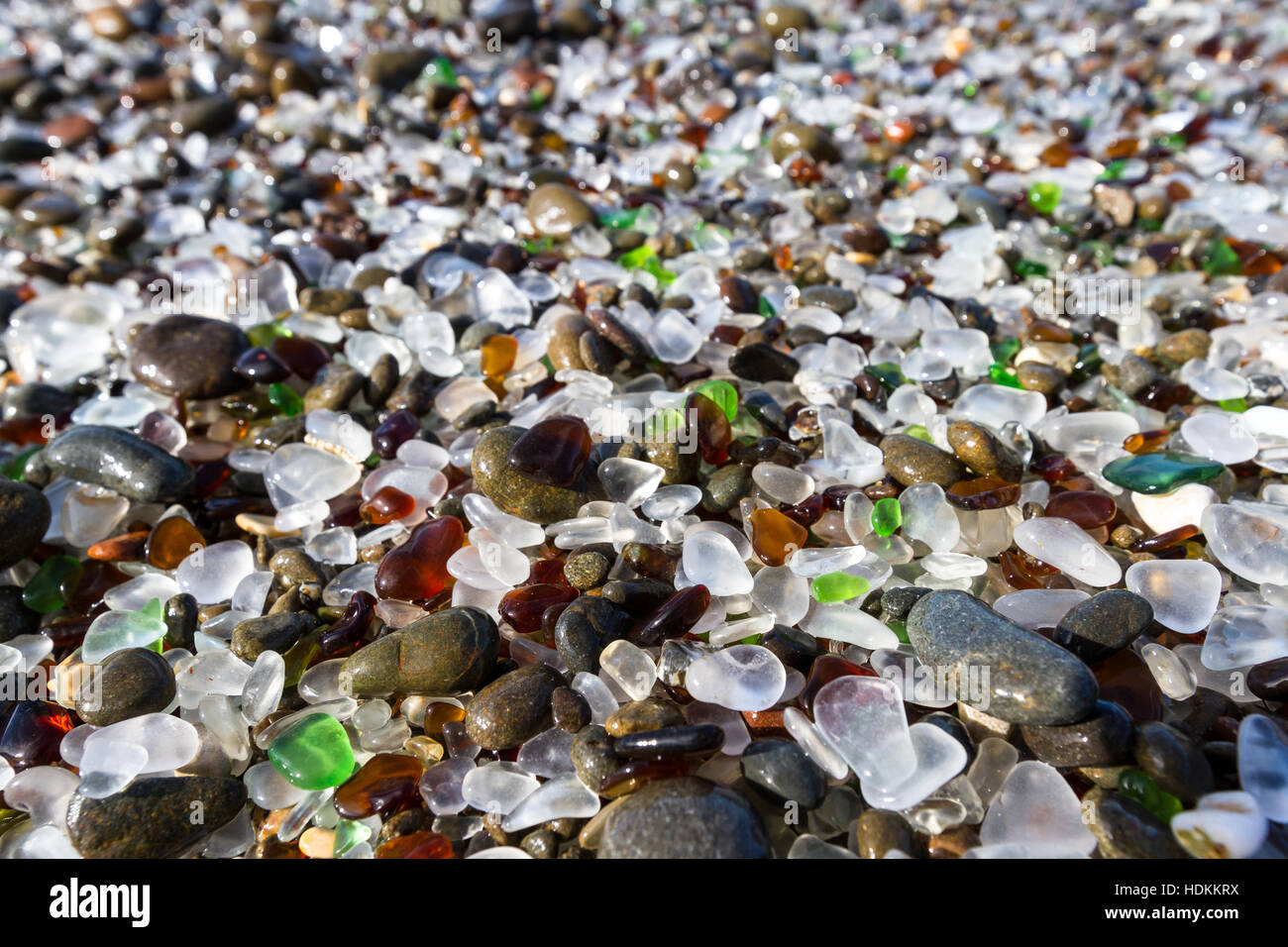 close up of the glass pebbles that blanket this Beach in Fort Bragg
