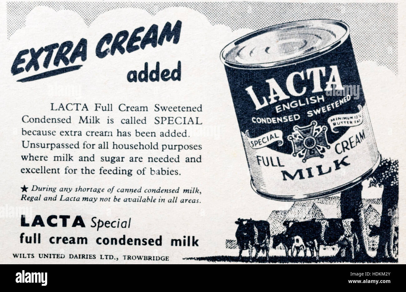 A 1950s magazine advertisement for Lacta Condensed Milk. Stock Photo