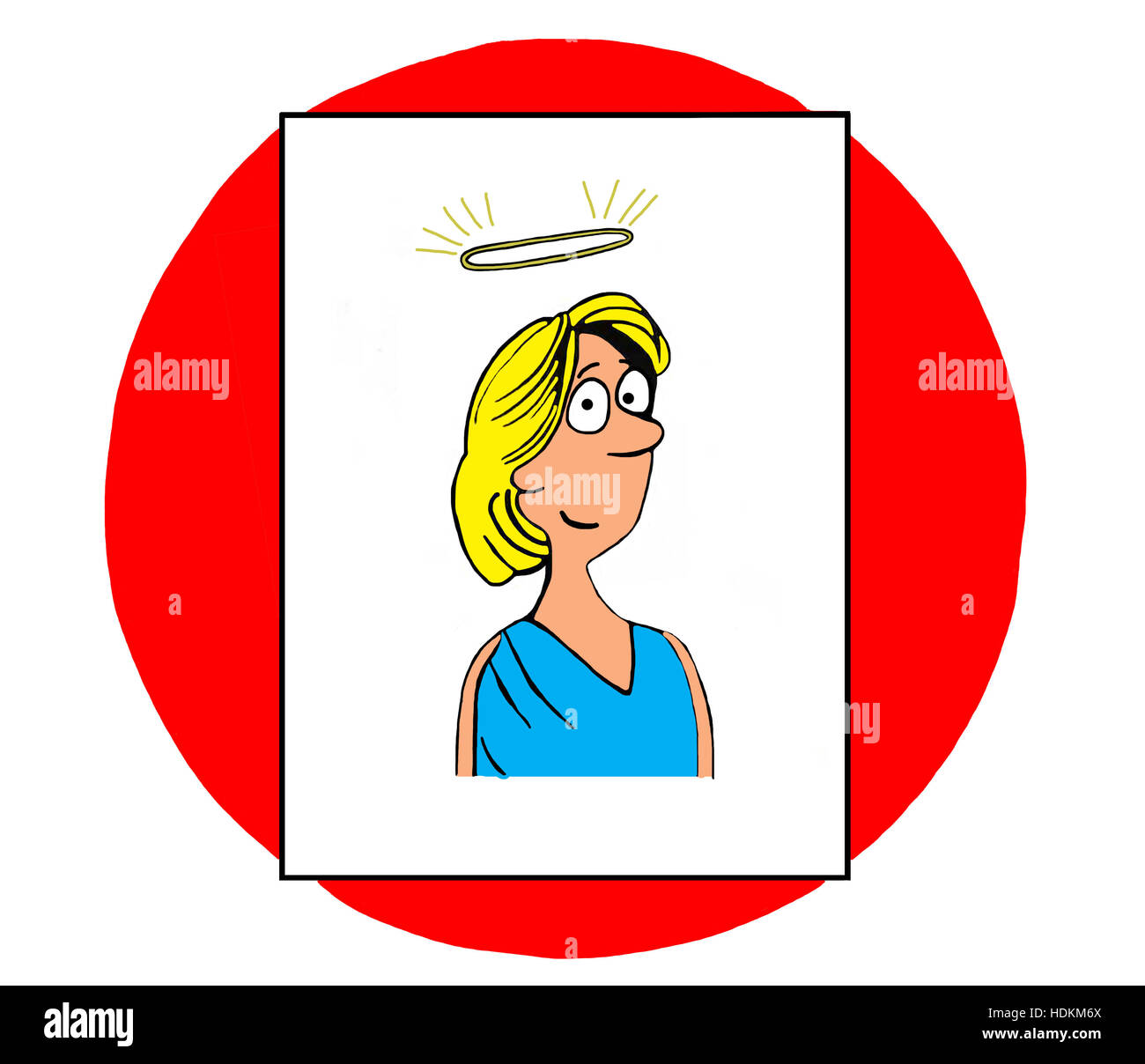 Color illustration of a smiling guardian angel. Stock Photo