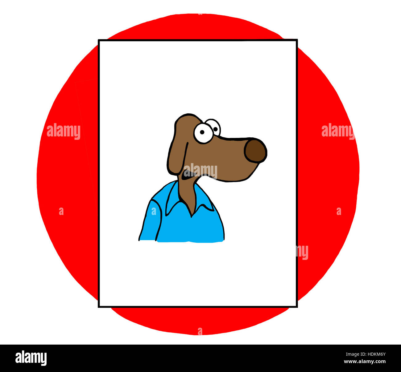 Color illustration of a brown dog wearing a blue shirt. Stock Photo