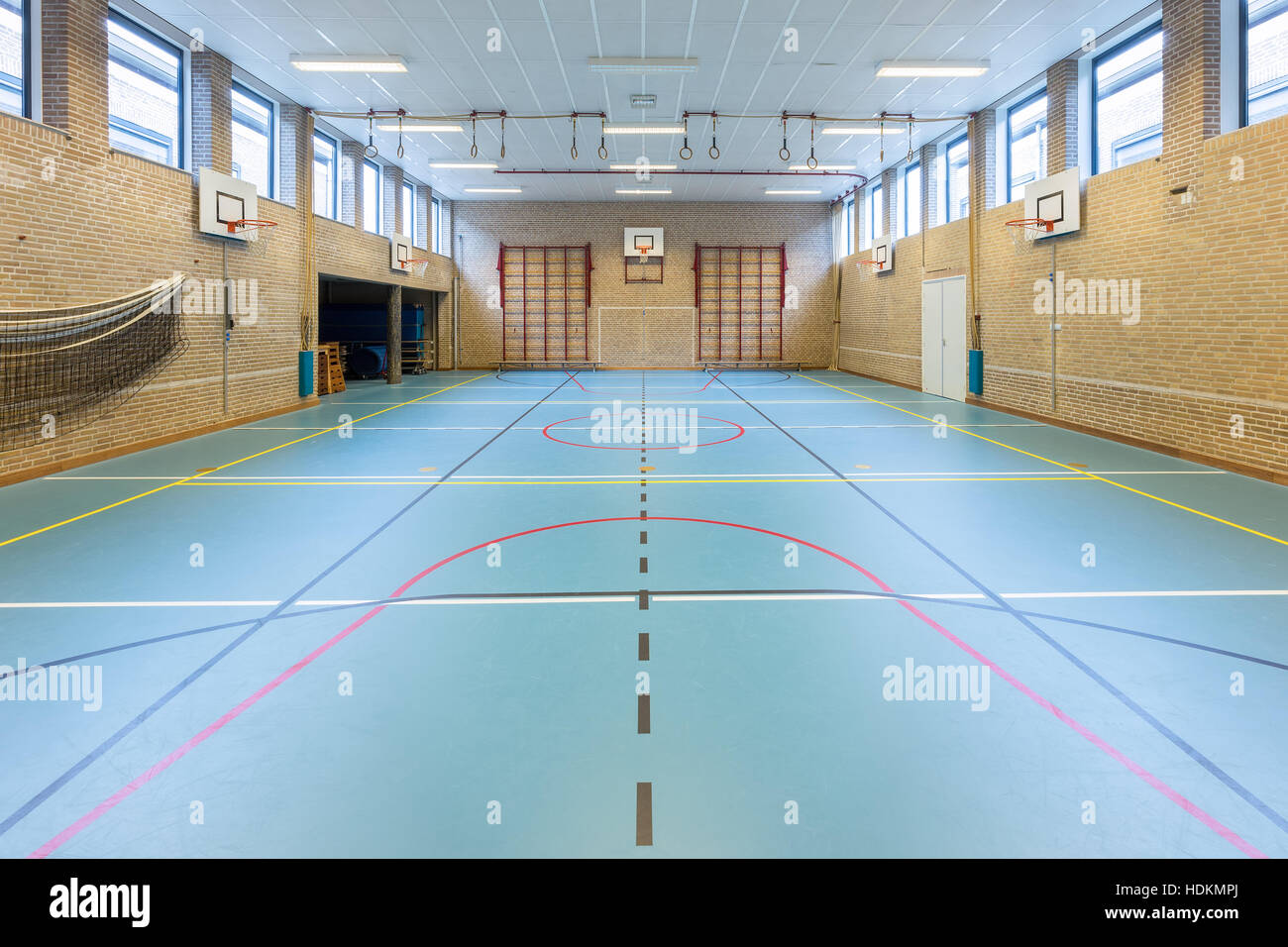 Empty european gym class for school sports no people Stock Photo