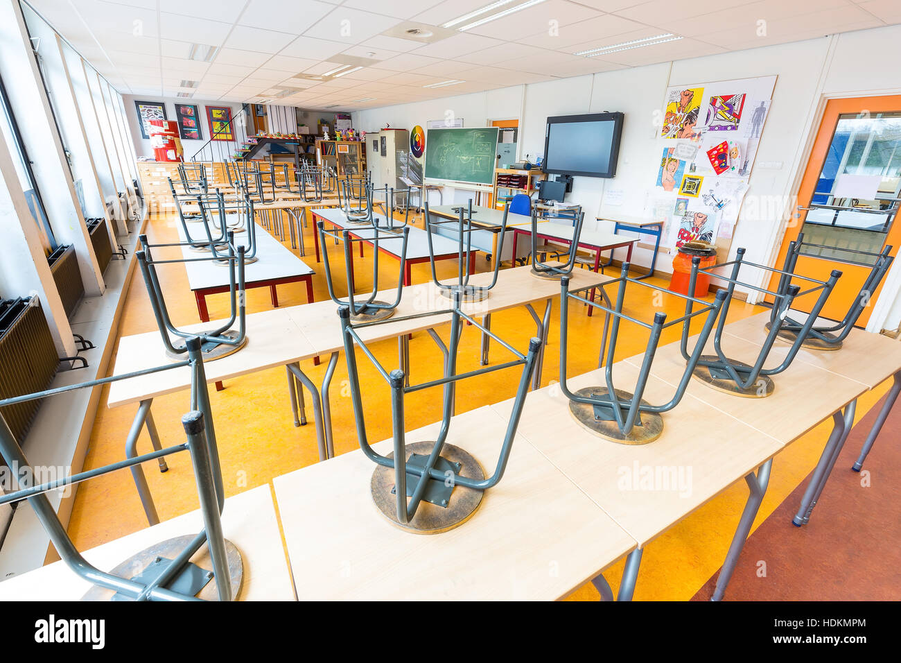 Empty handicrafts classroom on european secondary school Stock Photo
