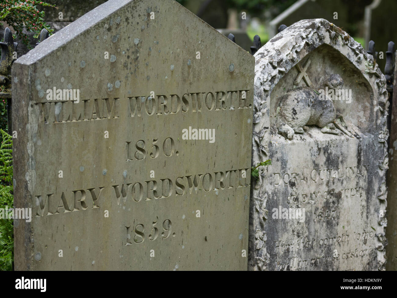 Tombstone of William Wordsworth in Grasmere. Stock Photo