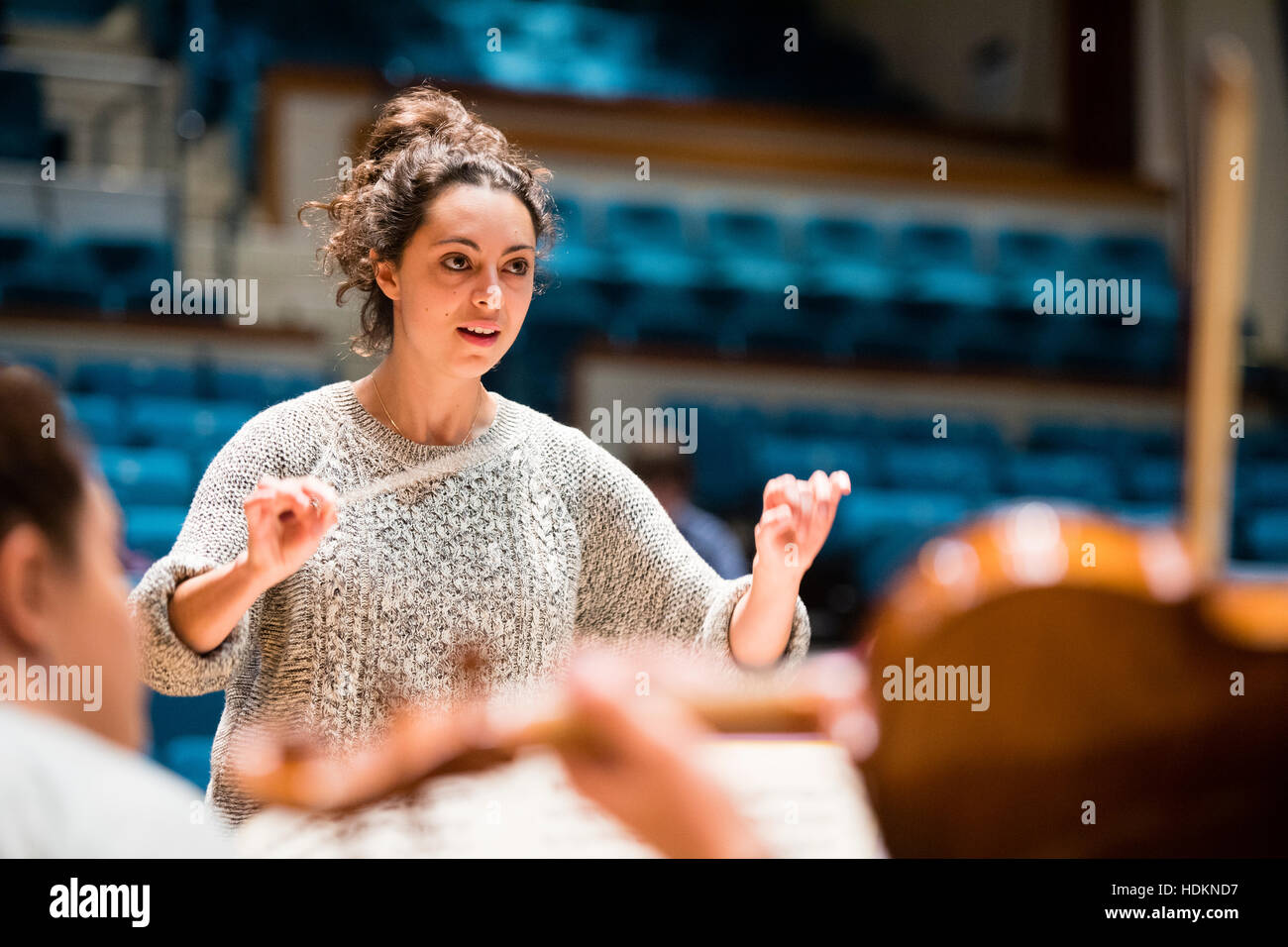 Gabriella Teychenne, musician, taking part in a conducting Masterclass at MusicFest Aberystwyth , Wales UK, 2016 Stock Photo