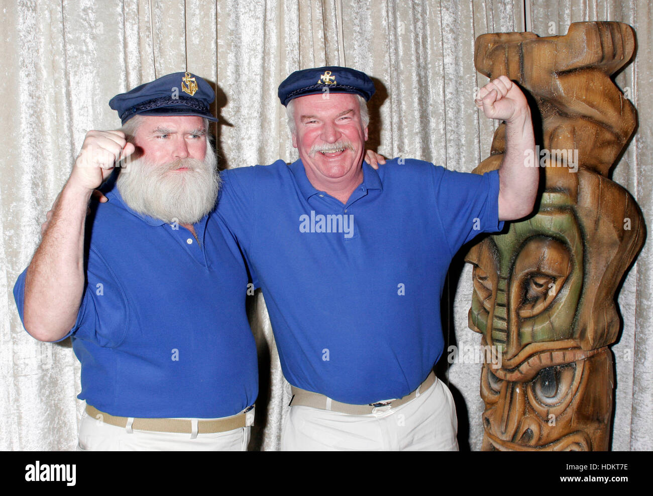 Jim Murray, left, and Bob Fahey, who play the role of skippers, at the cast party of a new reality series, 'The Real Gilligan's Island' at the Pearl night club  in Los Angeles,  November 30, 2004. Photo by Francis Specker Stock Photo