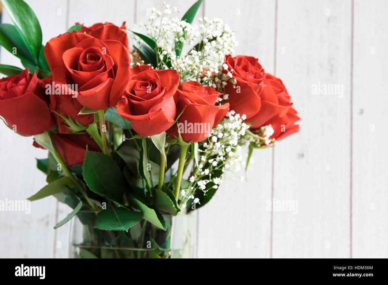 Romantic red rose bouquet for a special occasions with copy space. Stock Photo
