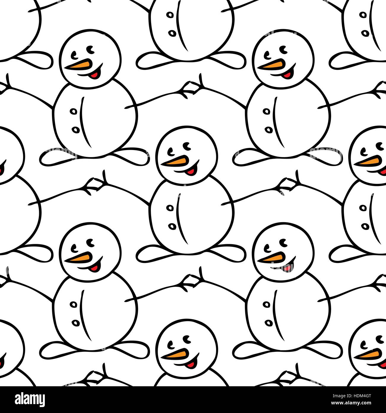 Seamless pattern with hand drawn cute snowmen. Vector illustration Stock Vector