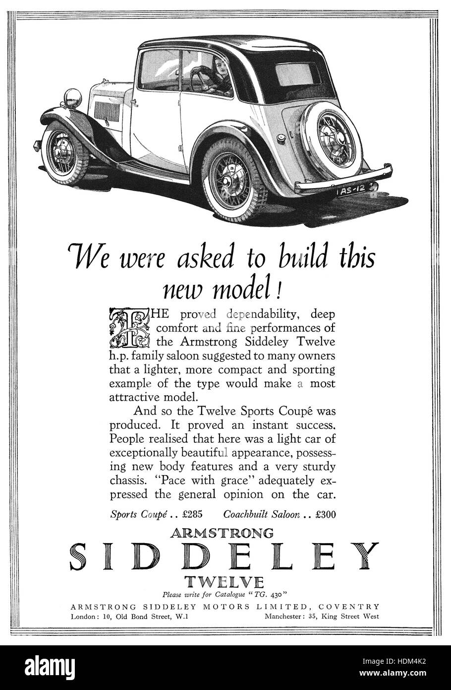 1934 British advertisement for the Armstrong Siddeley Twelve motor car Stock Photo