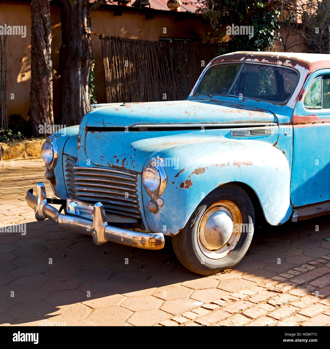 in south africa old abandoned american vintage car and  the house courtyard Stock Photo